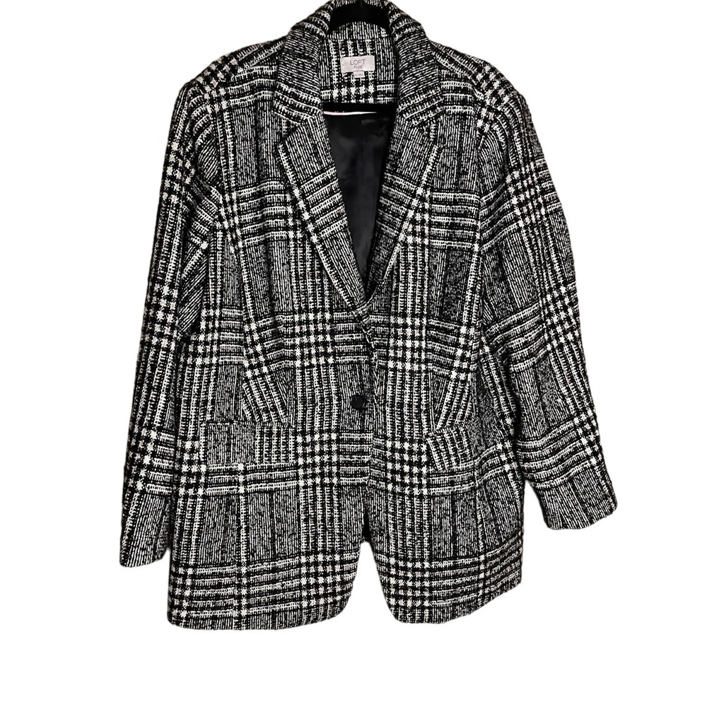 LOFT PLUS Women's Tweed Black and Cream Plaid Jacket Size 20